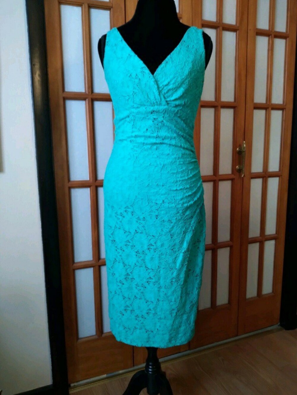 Women's Lauren Ralph Lauren Turquoise Lace Empire Stretch Sheath  Dress Sz10 EUC